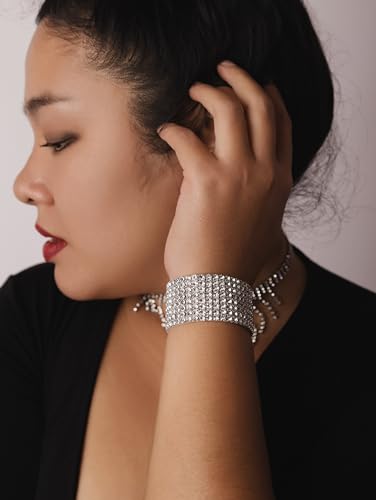 Sacina Silver-tone Tennis Stretch Bracelet, Fake Diamond Rhinestone Bracelet for Women, Christmas Jewelry Gifts4