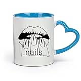 DEBINGY Tazas grandes de cerámica para té, café y chocolate caliente, para salón de uñas, belleza, spa, pegamento para labios (320 ml) para cafetería o restaurante, color azul