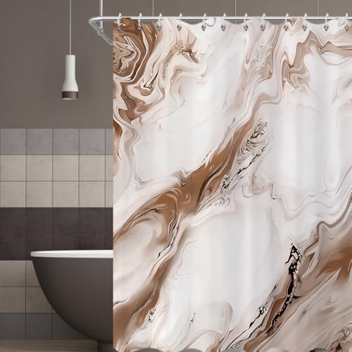 GCIREC Duschvorhang, 180x200cm, Braun Moderne Abstrakte Kunst Aquarell Marmor Farbverlauf Wasserdichter Stoff Maschinenwaschbarer Badezimmervorhang mit Haken
