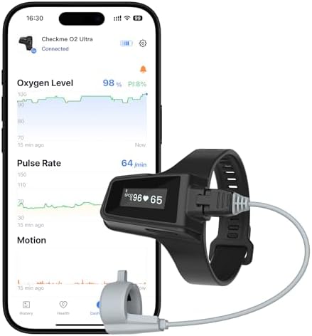 Wellue Checkme O2 Ultra | Handgelenk Pulsoximeter 100h Akkulaufzeit Bluetooth Sauerstoffsättigung Messgerät Finger, Wiederaufladbar Oximeter für SpO2 und Herzfrequenz, Kostenloser