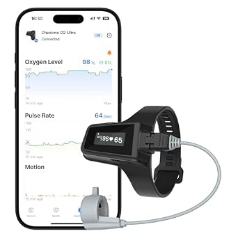 Wellue Wrist Pulse Oximeter| 100-Hour Endurance Blood Oxygen Monitor with Audible Reminder, Rechargeble Checkme O2 Ultra for Tracking SpO2 and Pulse Rate, Including an Additional Charging Cable