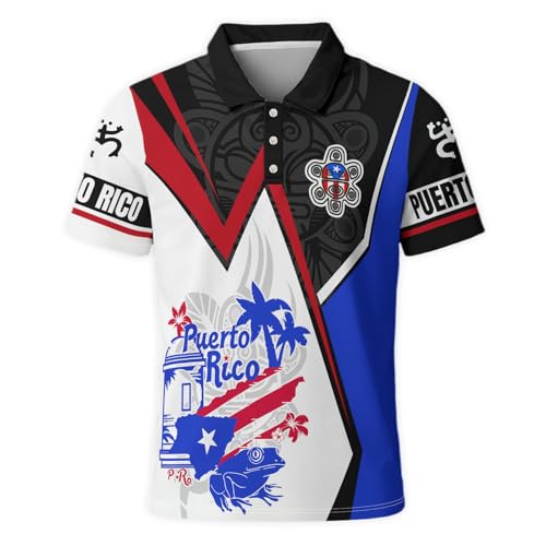 Men's Puerto Rico Polo Shirt with Flag & Coqui Frog