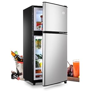 KRIB BLING Mini Fridge with Freezer on Top, 3.5 Cu.Ft Compact Refrigerator with 7 Levels Adjustable Thermostat, Small Fridge for Dorm, Office, RV Camping, Silver
