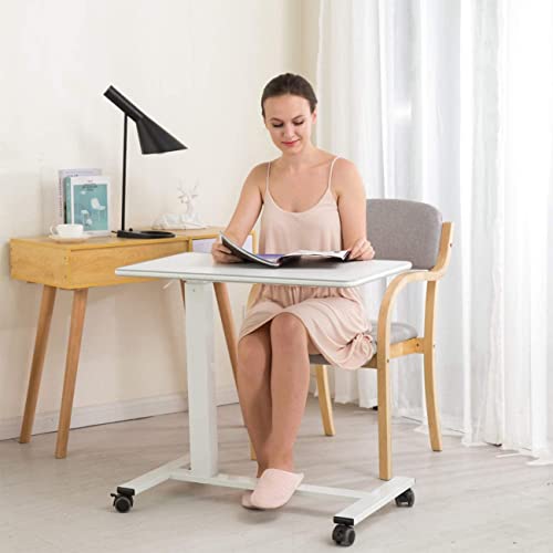 Hiroshi Reinforced Pneumatic Overbed Table With Lockable Wheels Laptop Workstation Mobile Sitting Standing Desk For Home Office Height Adjustment 29"-44" #TOP1
