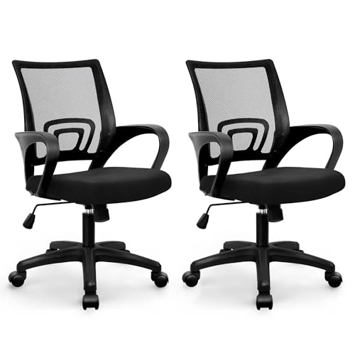 ETONEX Office Chair with Ergonomic Mid Back Cushion Lumbar Support Adjustable Swivel Rolling Computer Gaming Desk Chair Comfy Mesh Seat Wheels Home Executive Use (2 Pack, Black)