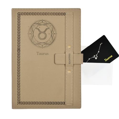 Celercrownv Zodiac Gift A5 Hardcover Leather Journal Notebook, Ideal Present for Women Men on Birthday, Anniversary, Holidays with Greeting Card (Taurus1)