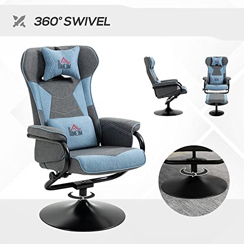 Homcom Recliner Chair With Ottoman, Video Gaming Chair, Racing Style Upholstered Swivel Recliner With Footrest, Headrest And Lumbar Support, Grey And Blue #TOP6