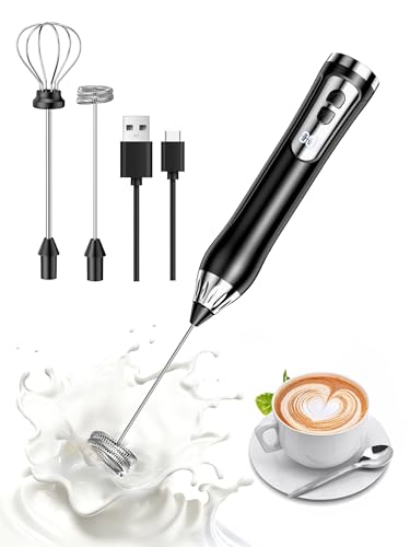 Milk Frother Handheld, Rechargeable Coffee Frother Wand with Detachable Double