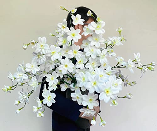 Bugasaca Pack Of 8Pcs - Faux Freesia Orchid Plants Real Touch Orchids Flowers Wedding Centerpieces Decorations For Home And Office Great Gift Bridal Bouquet (White) #TOP2