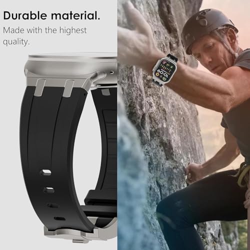 Image of Compatible Apple Ultra Watch Band 49mm 45mm 44mm 42mm Liquid Silicone Design Strap with Stainless Steel Adapter for iWatch SE Series 9 8 7 6 5 4 3 2 and Ultra for Men and Women