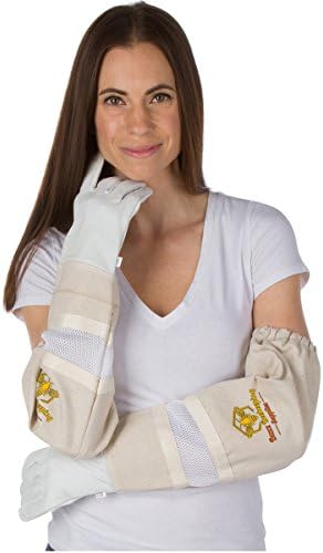 Beekeeping Gloves Large Ventilated Sleeves - Elastic Sting Proof Gauntlet Cuffs ★ Genuine Cow Leather ★ Long Thick Sleeves ★ Apiary Vented Bee Gloves Ideal for Professional or Beginning Beekeeper