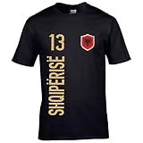 FanShirts4u Kinder Fanshirt Trikot Jersey ALBANIEN/ALBANA T-Shirt inkl. Druck Wunschname u. Wunschnummer EM WM (12/14 Jahre 152-164 cm, SHQIPËRISË/Schwarz)