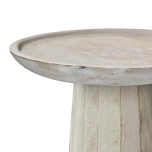 Simplihome Dayton Solid Mango Wood 13 Inch Wide Round Wooden Accent Table In White Wash, Fully Assembled, For The Living Room And Bedroom #TOP3