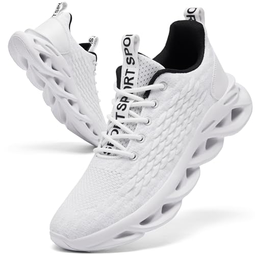 TIANZEBEN Herren Schuhe Walkingschuhe Sneaker Running Tennis Turnschuhe Sportschuhe Laufschuhe Fitnessstudio Freizeit Atmungsaktiv Fashion Leichtgewichts Weiß 42