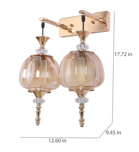 Image of Serenique Twin Pendant Wall Light | Elegant Double Glass Wall Lamp for Living Room & Hallway | 3 Years Warranty | Free Bulb