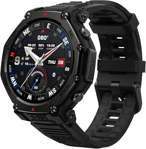 Amazfit T-Rex 3 Pro Outdoor Smart Watch 44mm Sapphire AMOLED Display with Flashlight, Ti Bezel, Dual Band GPS, Offline Maps, 17 Days Battery, 10 ATM, 180+ Sports Mode for Android & iPhone, Black