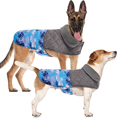 Dog Coat Jackets, Soft Cotton Padded Style Dog Vest Apparel for Cold Weather, Thick and Warm Fleece Lined Puppy Coat with Leash Hole, Reflective Clothes with Fleece Collar for Winter(Blue,S)