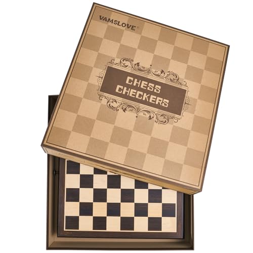 Juego de mesa madera ajedrez y damas con tablero 15.5" miniatura 6