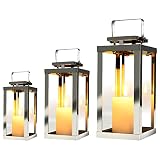 EQURROY Set of 3 Stainless Steel Decorative Candle Lanterns 25.7''&18.2''&11.8'' High Metal Candle H