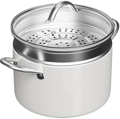 【Yecox】両手鍋 カレー鍋 シチュー鍋 卓上鍋 なべ 医石コーティング 深型 焦げ付かない 汚れにくい お手入れ簡単 多機能 ih 対応 オール熱源対応 ガラス蓋付 使いやすい(26cm,蒸し器あり)