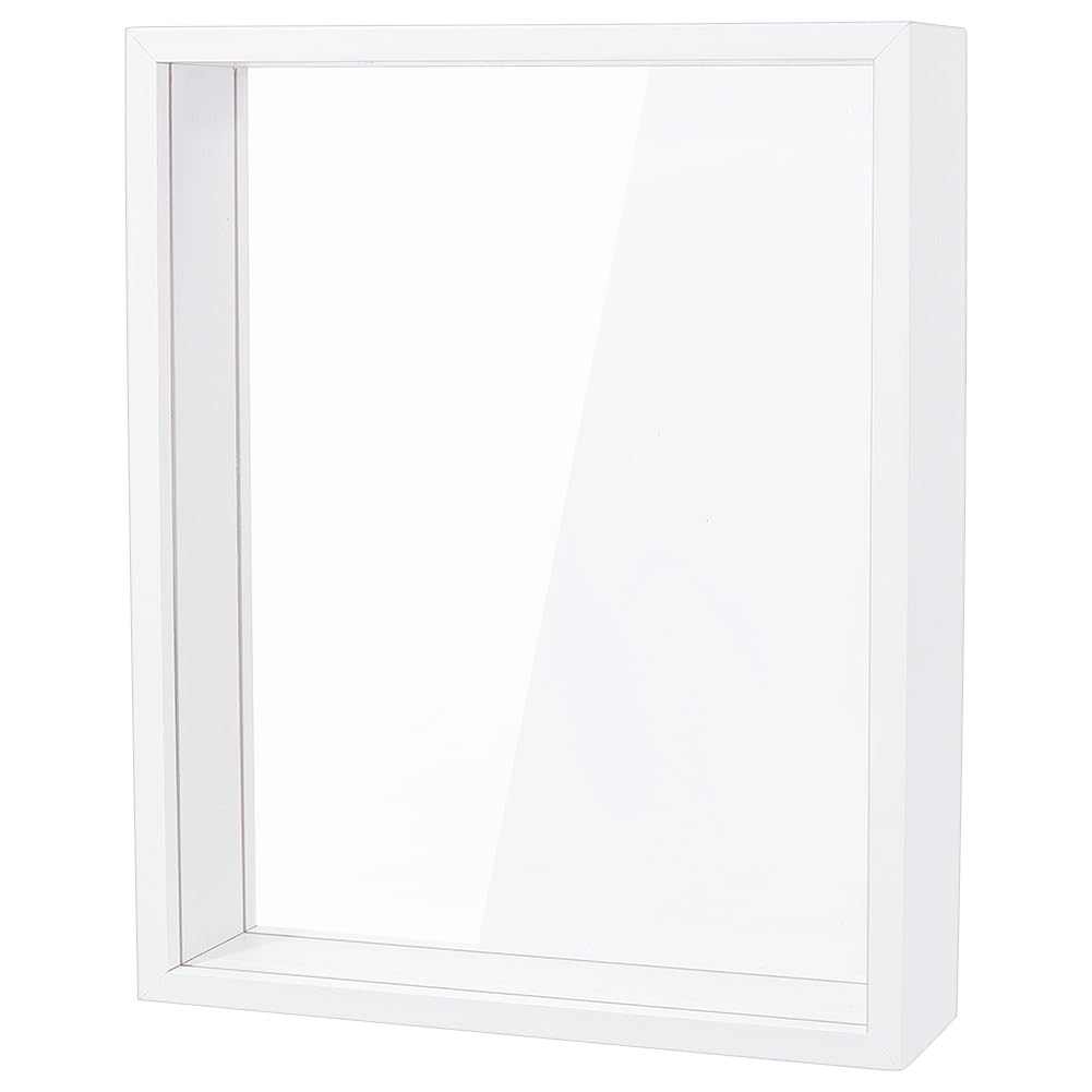 OLYCRAFT 8.3x2.4x10.2 inch Rectangle Shadow Box Wood Shadow Box Display Case Shadow Box Frame with Double Sided Clear Acrylic Window for Dried Flowers Leaves Specimen - White