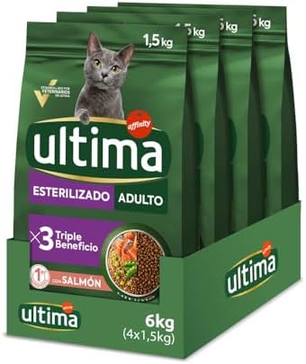 Ultima Sterilized Adult Salmon Dry Cat Food, Pack of 4 x 1.5kg, T...
