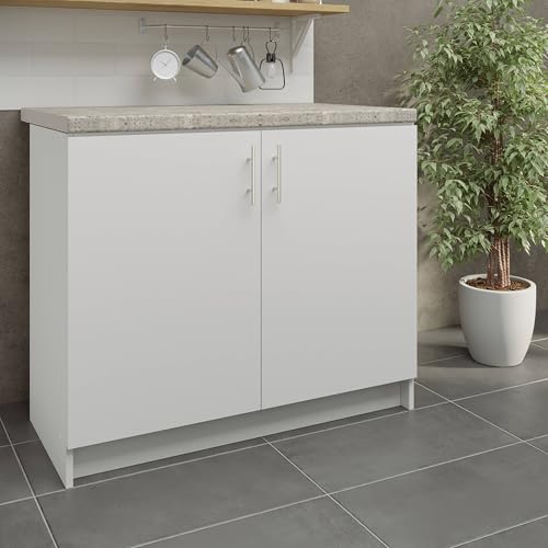 JD Greta Fixed Height 1000mm Kitchen Base Cabinet Floor Unit with 38mm Worktop – White Matt - Image 2