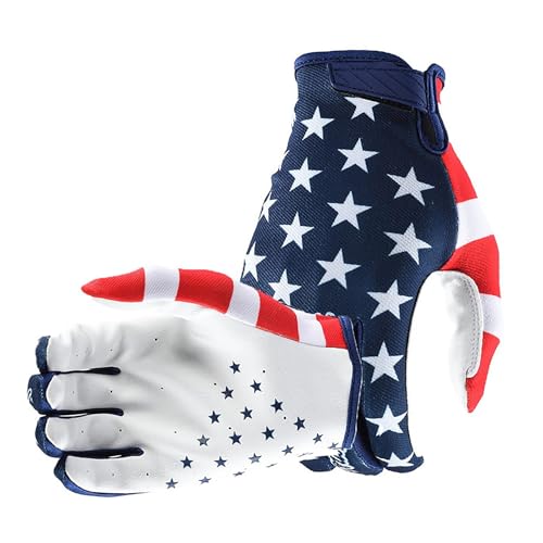 JIAHG American Flag Cycling Gloves for Men & Women Summer Motorcycle Riding Gloves MTB Motocross Gloves Anti-Slip Touchscreen Sports Gloves for Biking Racing (White, M)