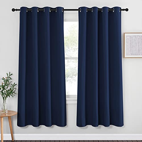 NICETOWN Blackout Curtain Panel 72 - Window Treatment Energy Saving Thermal Insulated Solid Grommet Blackout Drape for Living Room (Navy, 1 Panel, 52 by 72-inch)