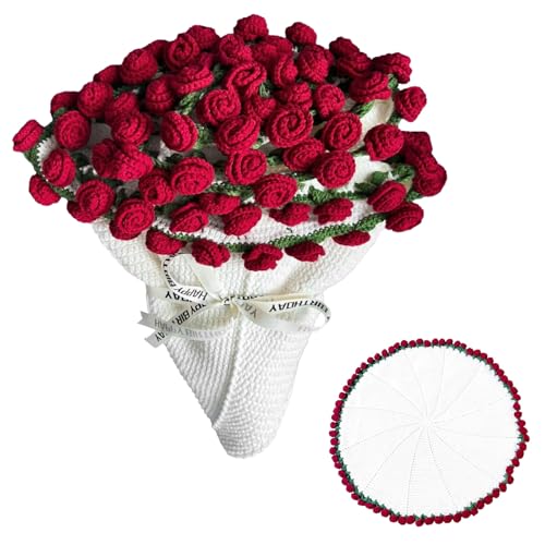 MSINMINW Couverture de bouquet de roses faite à la main, douce et légère, pour cadeau de fête des mères et décoration d'intérieur (rouge, 60 cm)