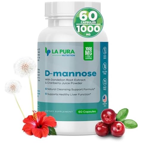 LaPura D-mannose 1000 mg Supplement with Cranberry Juice Powder, Hibiscus Flower & Dandelion Herb Extract, 60 Capsules - Natural Cleansing Support, Healthy Liver, Bladder, Urinary Tract Function Cover