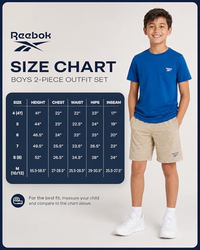 Image of Reebok Boys Athletic Shorts Set - 2 Piece Summer Clothes Outfit with Graphic Tee and Boys Basketball Shorts for Active Kids