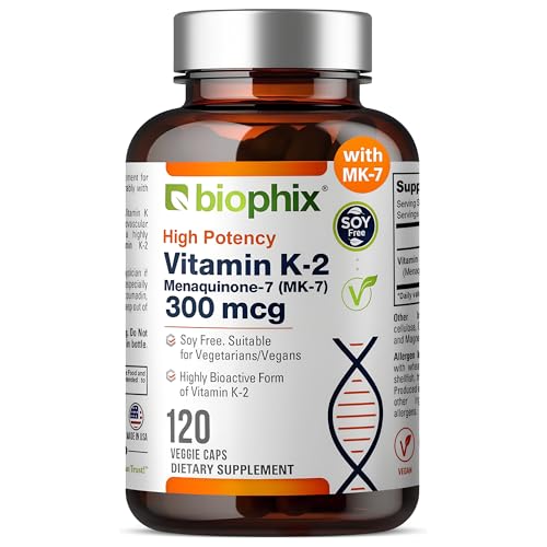 biophix Vitamin K2 MK-7 300mcg, 120 Vegan Capsules – High-Potency Supplement for Bone Strength and Immune Health