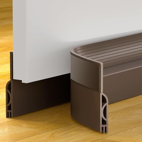 Image of Door Draft Stopper, Door Sweep for Bottom of Door, Weather Stripping Door Seal Gap Filler Bottom Blocker Soundproof Cold Air Insulation Save Energy Installs Quickly and Easily (Brown, 39'')
