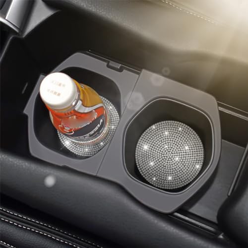 Image of Osilly Bling Car Cup Holder Coaster, 2 Pack Crystal Rhinestone Anti-Slip Insert Coasters, Universal 2.75 Inch Fashion Automotive Cup Mat, Car Interior Accessories Decor Gifts for Women (White)