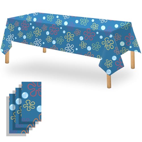 OQOQ Ocean Flower Table Cloth(3 Packs), 108 x 54 Inches Disposable Cartoon Birthday Party Rectangle Tablecloth Plastic Table Covers for Baby Shower Kid Birthday Party Supplies