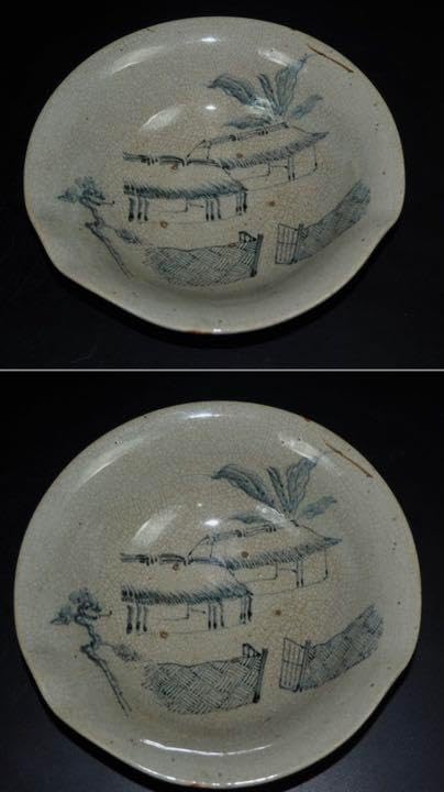 送料無料　江戸～明治時代 染付古犬山菓子鉢 共箱 茶道具 送料無料 江戸～明治時代 染付古犬山菓子鉢 共箱 茶道具