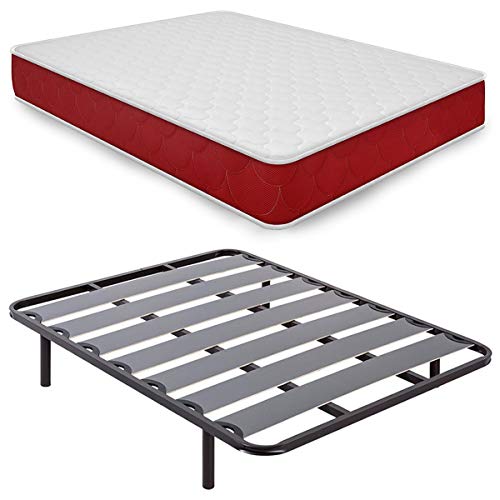 Duérmete Online Pack Ahorro Cama Completa con Colchón Viscoelástico Lite Viscogel + Somier Lama Ancha + Patas Roscadas, 135x190