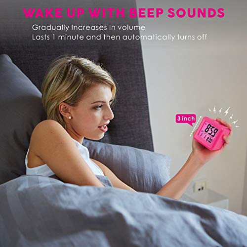 Plumeet Digital Kids Alarm Clock With Snooze And Nightlight - Easy Setting Silicone Clock Display Time, Date - Loud For Bedroom - Battery Powered (Pink) #TOP3