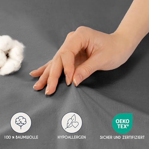 Dreamzie Premium Topper Spannbettlaken 180x200 cm - 200x200 cm - extra niedriger Seitenhöhe - für Topper - Topperauflage - Spannbetttuch Jersey Baumwolle, 150 g/m² - Oeko-TEX - Anthrazit 4