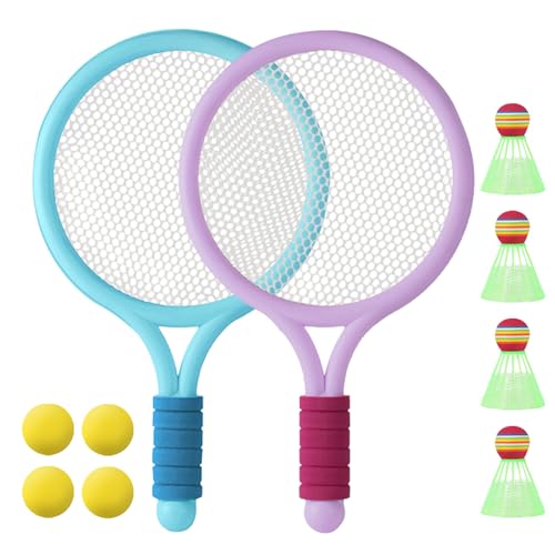 Zyluniy Raquetas de Tenis para NiñOs, Set de BáDminton para NiñOs con 4 Pelotas Suaves de Entrenamiento y 4 Volantes, Raquetas Badminton Niños, Tenis Suave para Deporte Exterior e Interior