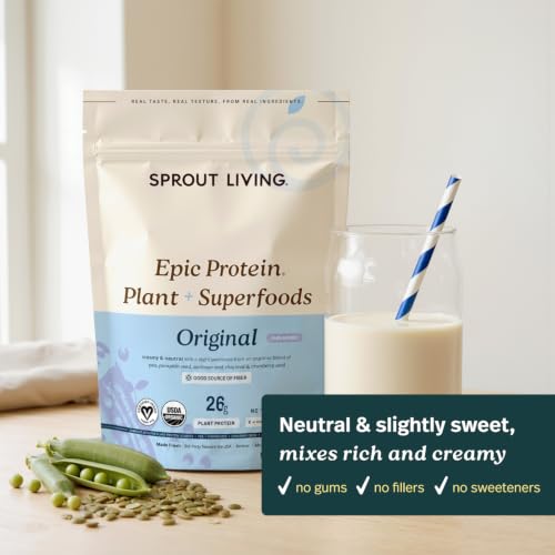 Image of Plant Based Protein & Superfoods Powder, Original, Unflavored | Organic Protein Powder, Vegan, Non Dairy, Non-GMO, Gluten Free, Sugar Free, Perfect Keto Drink Mix (1 lb)
