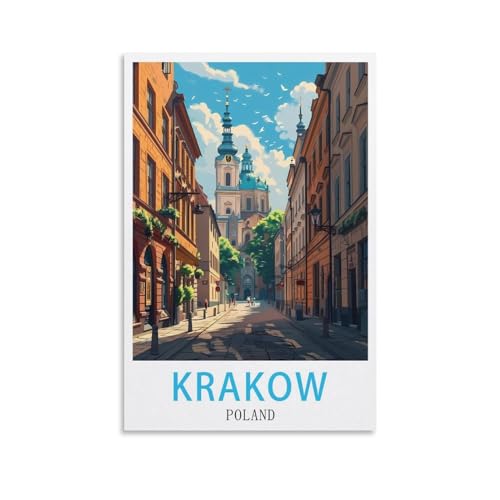 LNUYITR Posters de voyage vintage de Cracovie, Pologne, affiches et impressions d'art mural moderne pour décoration d'intérieur, chambre à coucher (20 x 30 cm)
