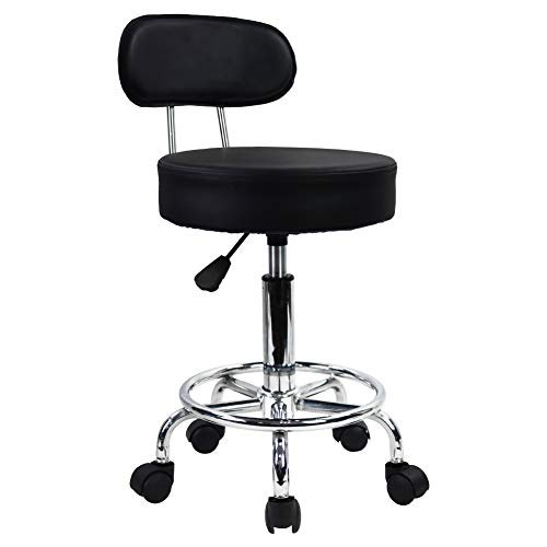 KKTONER PU Leather Rolling Stool Mid-Back with Footrest Height Adjustable Office Computer Home Drafting Swivel Task Chair with Wheels (Black) by KKTONER - Image 7