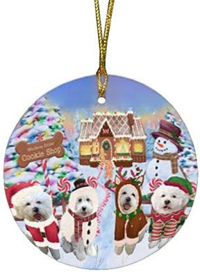 Christmas Express Delivery Red Truck Running Bichon Frise Dogs Round Flat Ornament - Pet Decorative Hanging Ornaments for Christmas X-mas Tree Decorations - 2.75" Round Christmas Ornament