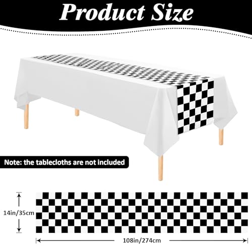 Betylifoy 12 Pcs Black And White Checkered Table Runner 14 Inch X 108 Inch Disposable Plastic Table Runner Race Car Theme Flag Table Runner For Two Fast Birthday Racing Wedding Party Decor thumb #2