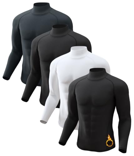Image of Men's Thermal Shirts Mock Turtle Neck Long Sleeve Cold Weather Base Layer | Fleece Lined Tops. Ultra Soft, Moisture Wicking, 4 Way Stretch. Winter Gear For Snowboard & Daily Wear