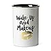 Tri-coastal Design Ceramic Makeup Brush Holder Storage"Wake Up and Makeup" Cosmetic Organizer for Make Up Brushes and Accessories - Round White Cosmetics Cup for Bathroom Vanity Countertop