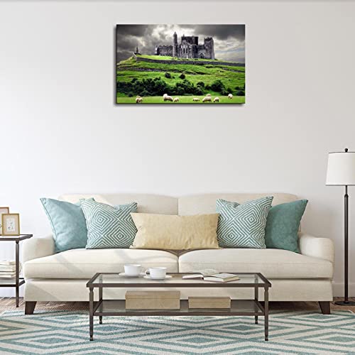 Ireland Cashel Castle Canvas Wall Art For Living Room Bedroom Landscape Prints Posters Pictures Printing Decor With Framed 20"X12" #TOP2