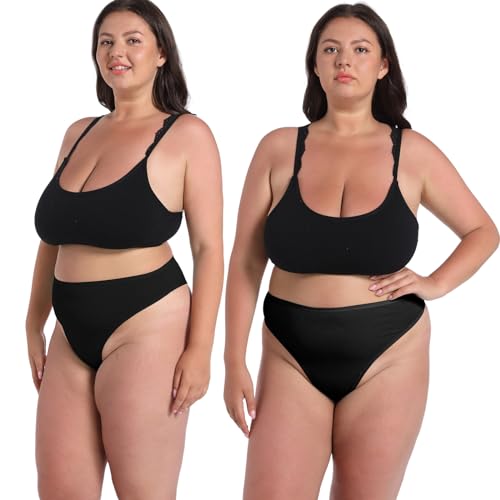 Image of High Waisted Cotton Thongs Underwear For Women Breathable Sport Athletics Panties High Rise Plus Size Multipack